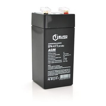 Акумуляторна батарея EUROPOWER AGM EP4-4F1 4 V 4 Ah ( 47 x 47 x 100 (105) ) Black Q30/2160 14247 фото