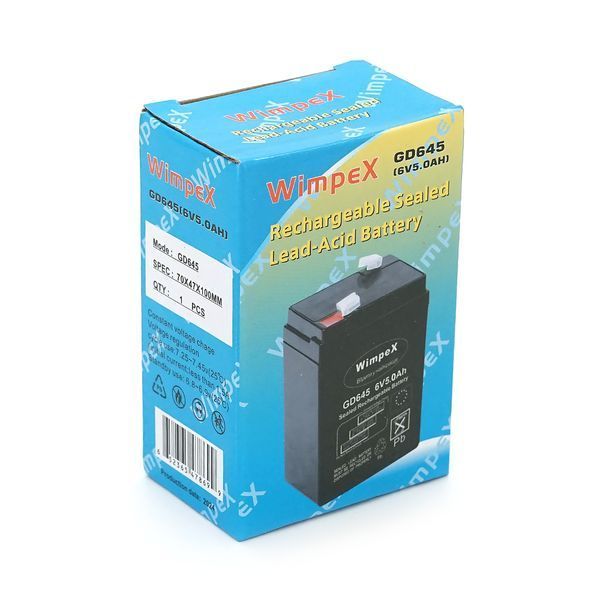 Акумуляторна батарея Wimpex WX-645 6 V 5Ah (70 x 47 x 100 (105)), 0.60 kg, Black, Q20 44582 фото