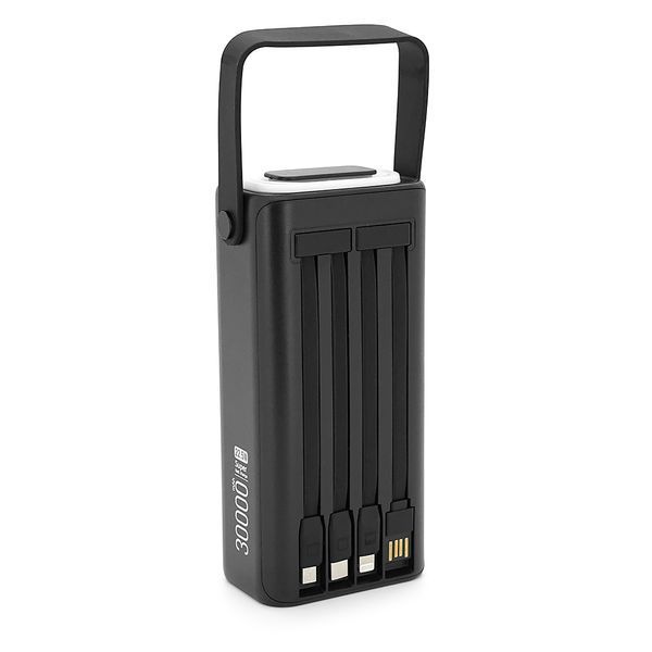 Powerbank ACL PW-112 30000mAh, 22.5W, 2xUSB, 4 кабелі (USB/Micro/Type-C/Lighting), Ліхтар, 0.70кг, Black, Box 45946 фото