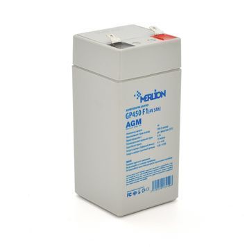 Акумуляторная батаре MERLION AGM GP450F1 4 V 5 Ah ( 47 x 47 x 100 (105 ) )0.615 kg, Grey, Q30 13449 фото