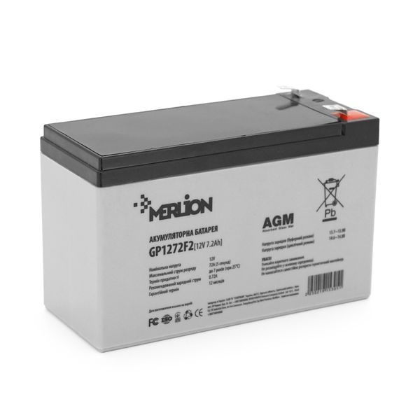 Акумуляторна батарея MERLION AGM GP1272F2B 12 V 7,2 Ah ( 150 x 65 x 95 (100) ) Black Q10 15305 фото