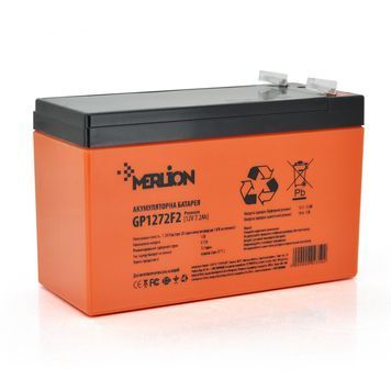 Акумуляторна батарея MERLION AGM GP1272F2 PREMIUM 12 V 7,2 Ah ( 150 x 65 x 95 (100) ) Orange Q10/420 2350 фото