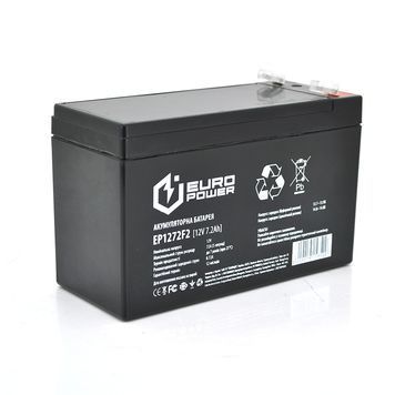 Акумуляторна батарея EUROPOWER AGM EP12-7.2F2 12 V 7,2 Ah ( 150 x 65 x 95 (100) ) Black Q10 15352 фото