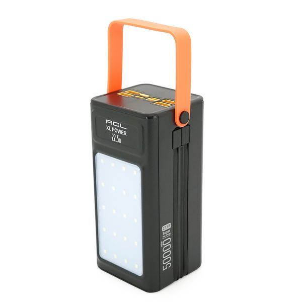 Powerbank ACL PW-125 50000mAh, 22.5W, 4xUSB+USB-C, 2 кабелі (/Type-C/Lighting), Ліхтар, 1.08кг, Black, Box 48050 фото