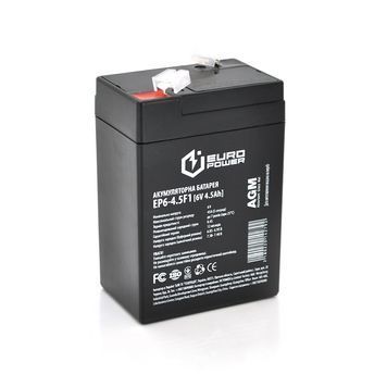 Акумуляторна батарея EUROPOWER AGM EP6-4.5F1 6 V 4.5 Ah ( 70 x 47 x 100 (105) ) Black Q20 14279 фото