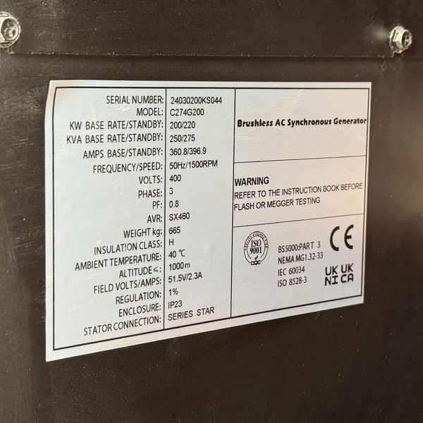 Дизельний генератор OYAL OYB-275 BAUDOUIN 6M16G275/5 275KVA/220KW, Альтернатор OYL270J, витрата 75% навантаження - 42,2 літри/годину, 230/400 В, 50 Гц (AVR+ATS), 3900x1200x2050 мм, 2795 кг, 520 л 38729 фото