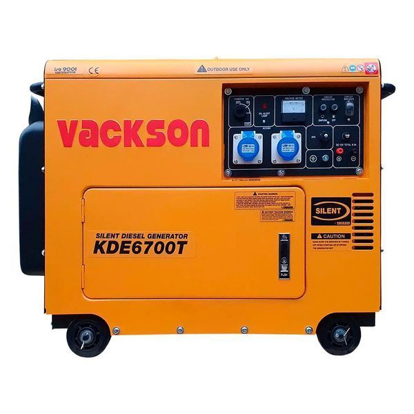 Генератор дизельний VACKSON KDE6700T+ATS, 1-фазний 230V, 50Hz, 5.5kVA/5.0kW, бак 15 л, витрата 1.4 л/год, пуск: стартер (без АКБ), 750x440x550 мм, 158кг 48338 фото