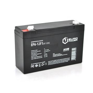 Акумуляторна батарея EUROPOWER AGM EP6-12F1 6 V 12 Ah ( 150 x 50 x 95 (100) ) Black Q10 14275 фото