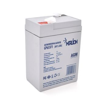 Акумуляторна батарея MERLION AGM GP655F1 6 V 5.5Ah ( 70 x 47 x 100 (105)), 0.75 kg, Grey, Q20/2400 10398 фото