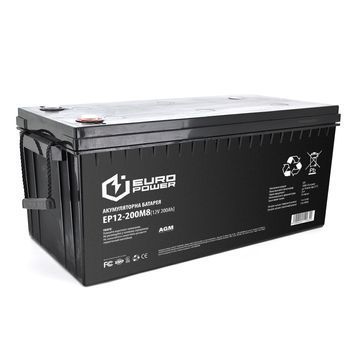 Акумуляторна батарея EUROPOWER AGM EP12-200M8 12V 200Ah (522 x 240 x 219) Black Q1/18 14260 фото