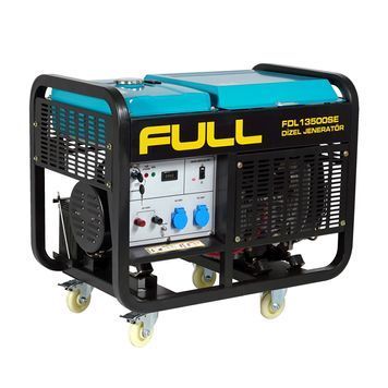 Генератор дизельний FULL FDL13500SE3, 3-фазний 230/400V, 50Hz, 13.75kVA/11kW, бак 25 л, витрата 3,5 л/год, пуск:стартер (без АКБ), 910x578x668 мм, 190 кг 37598 фото